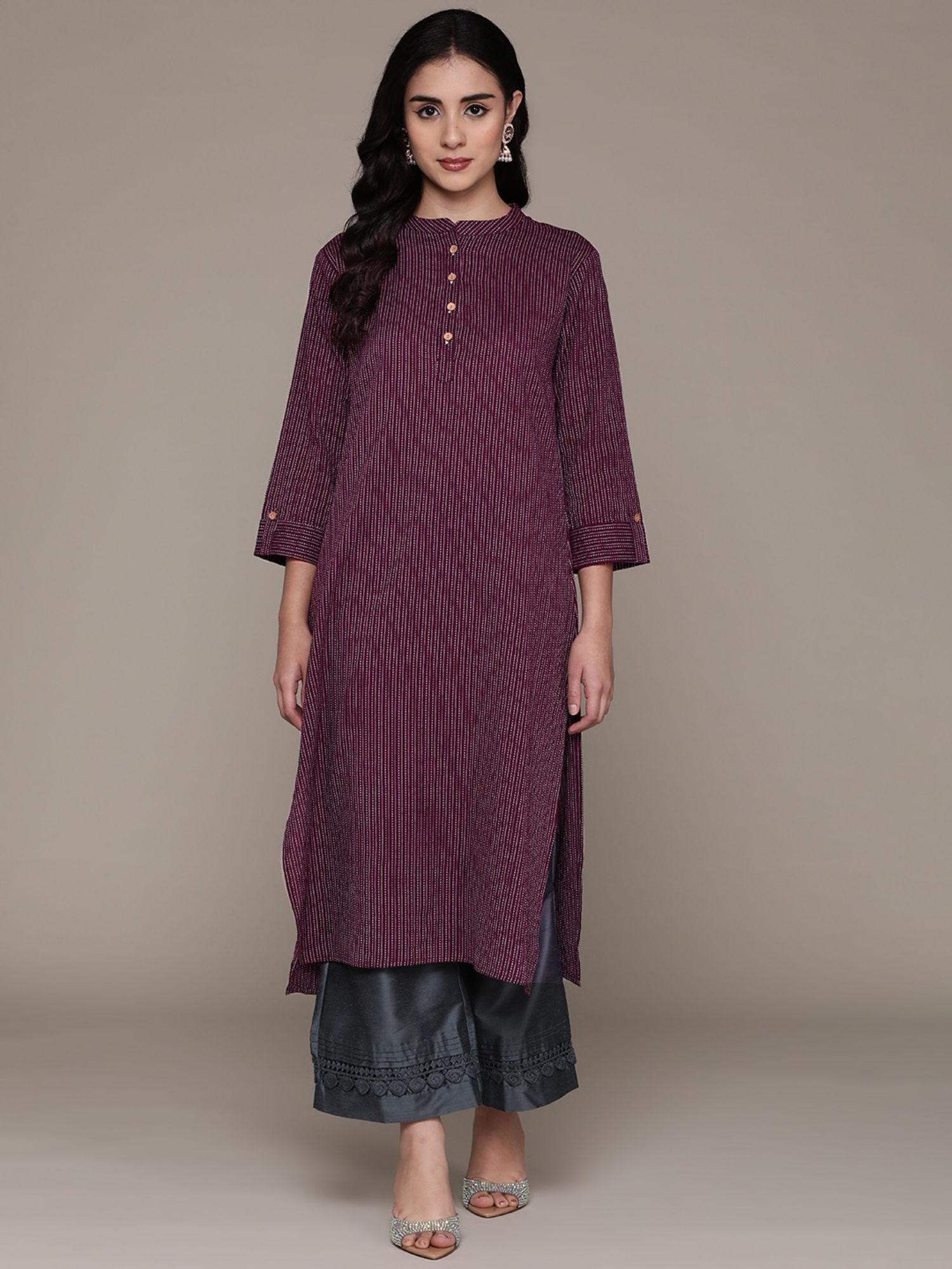 a line style cotton fabric purple kurta