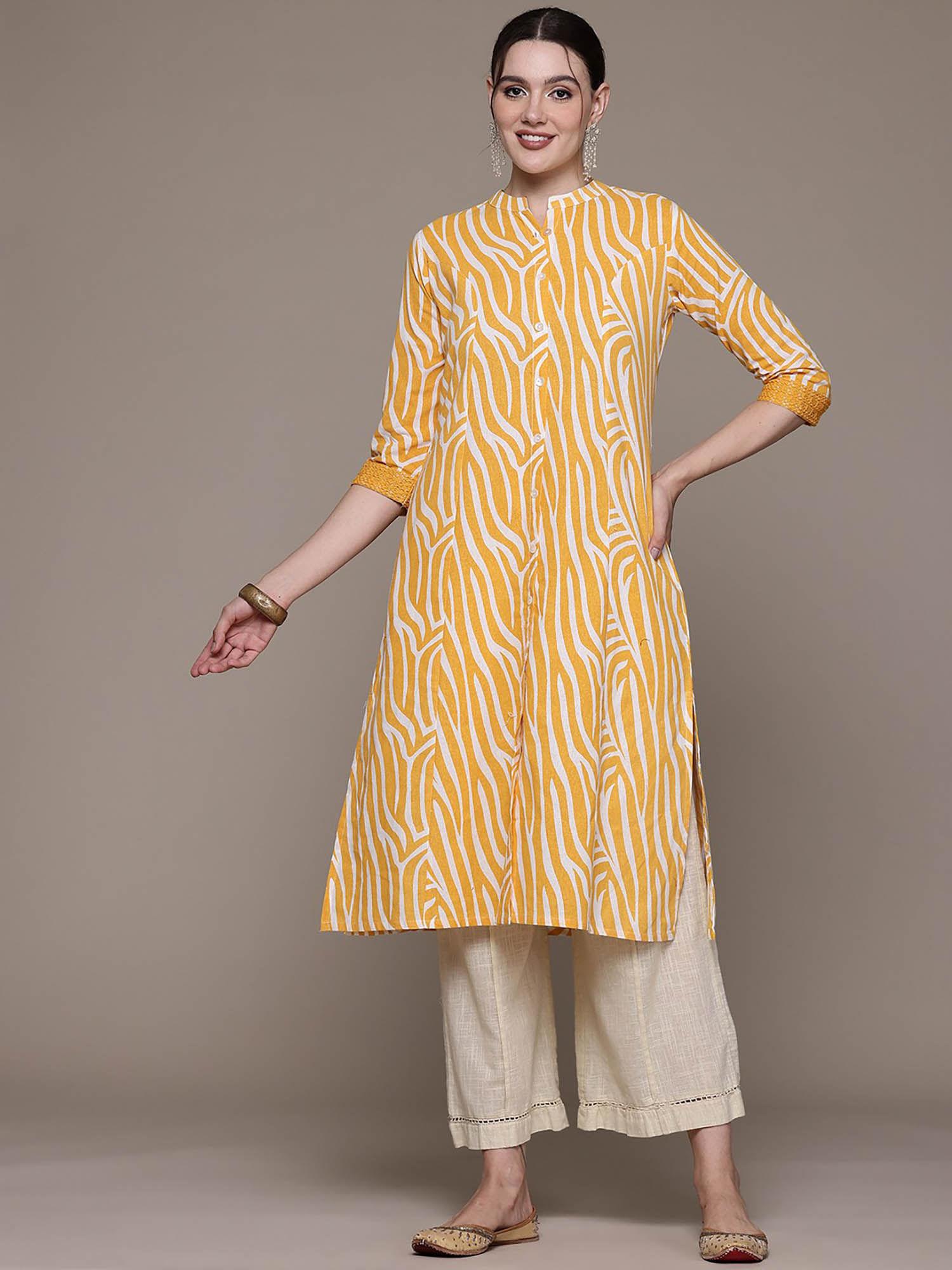 a line style cotton fabric yellow color kurta