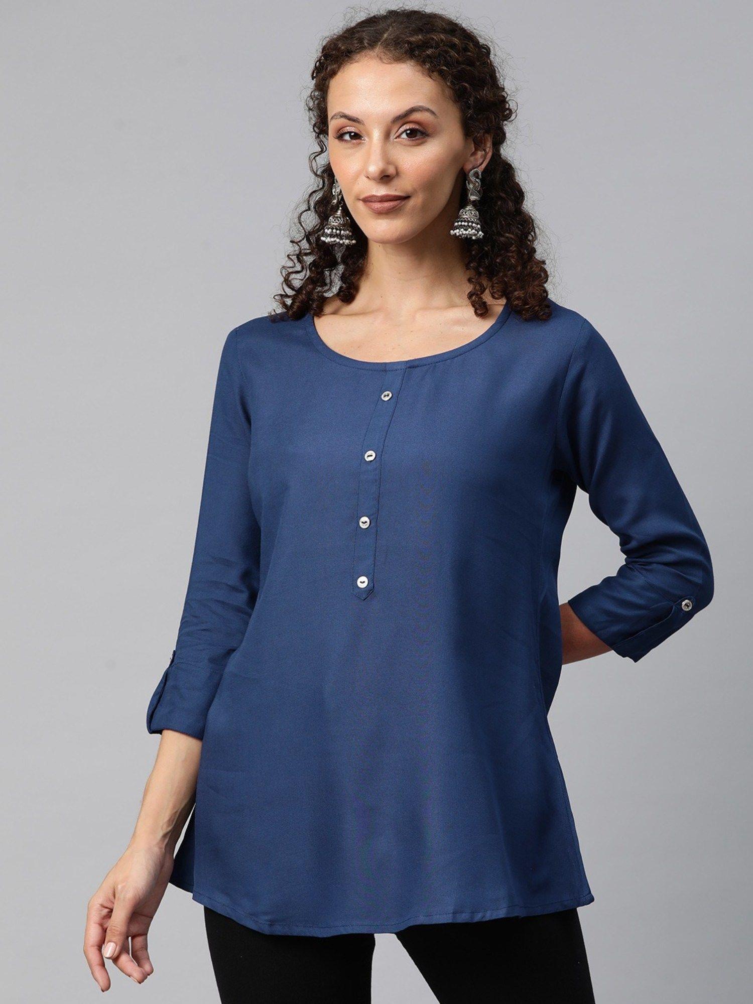 a-line style rayon fabric navy blue colour top