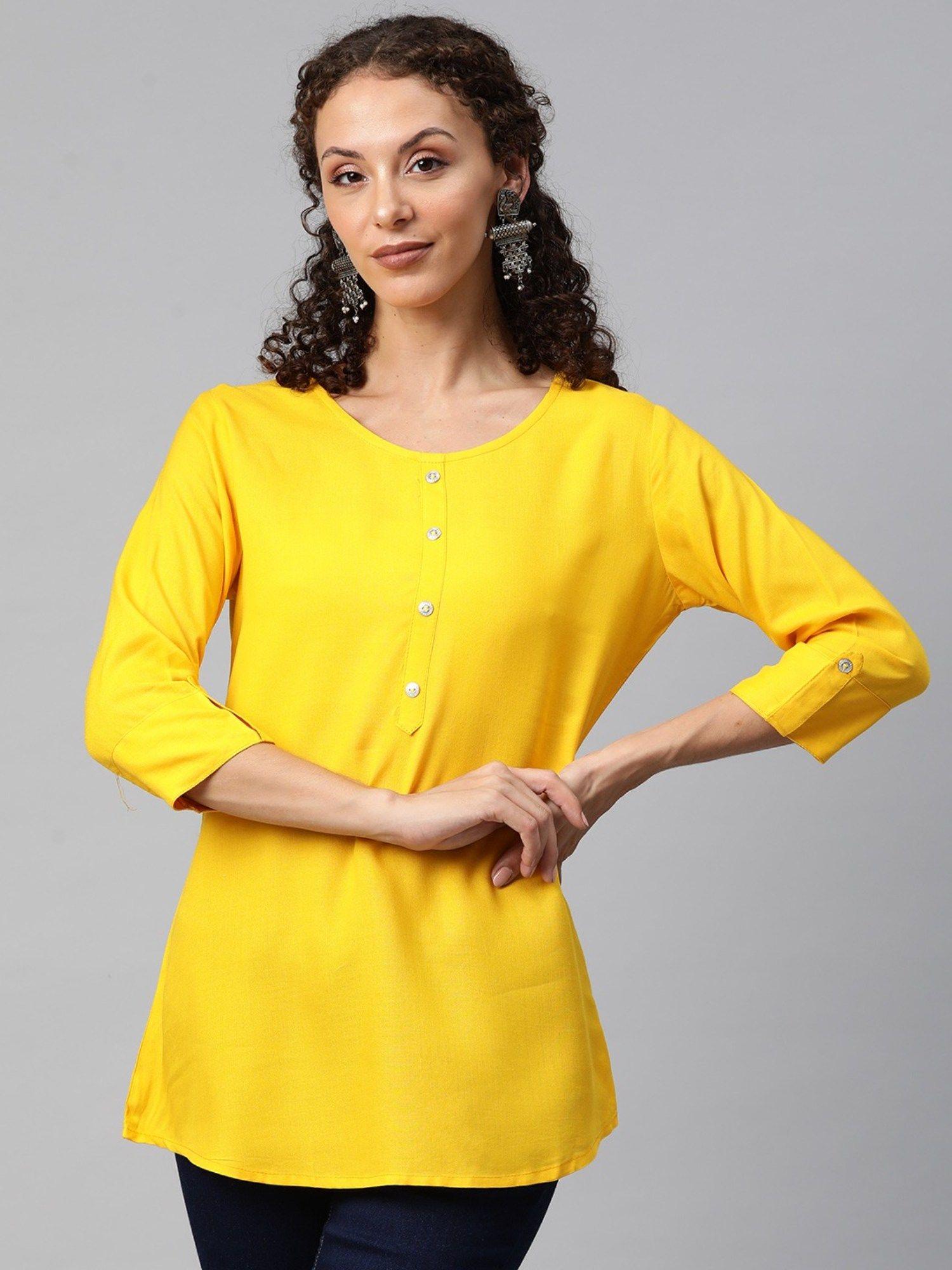 a-line style rayon fabric yellow colour top