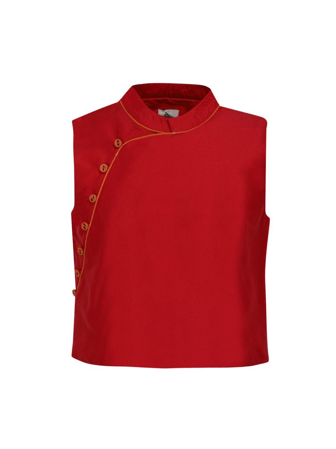 a little fable boys red solid woven kahani waistcoat