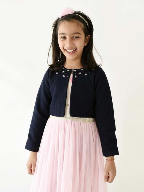 a little fable navy embroidered full sleeves shrug