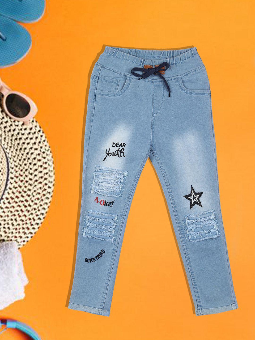 a-okay kids turquoise blue embroidered slim fit easy wash trousers