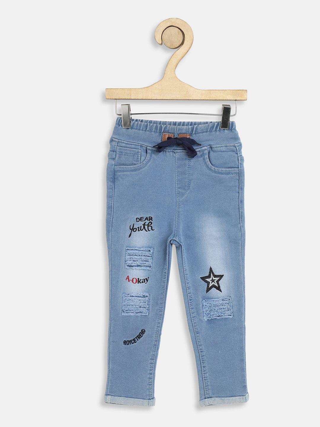 a-okay kids slim fit high-rise mildly distressed embroidered jeans