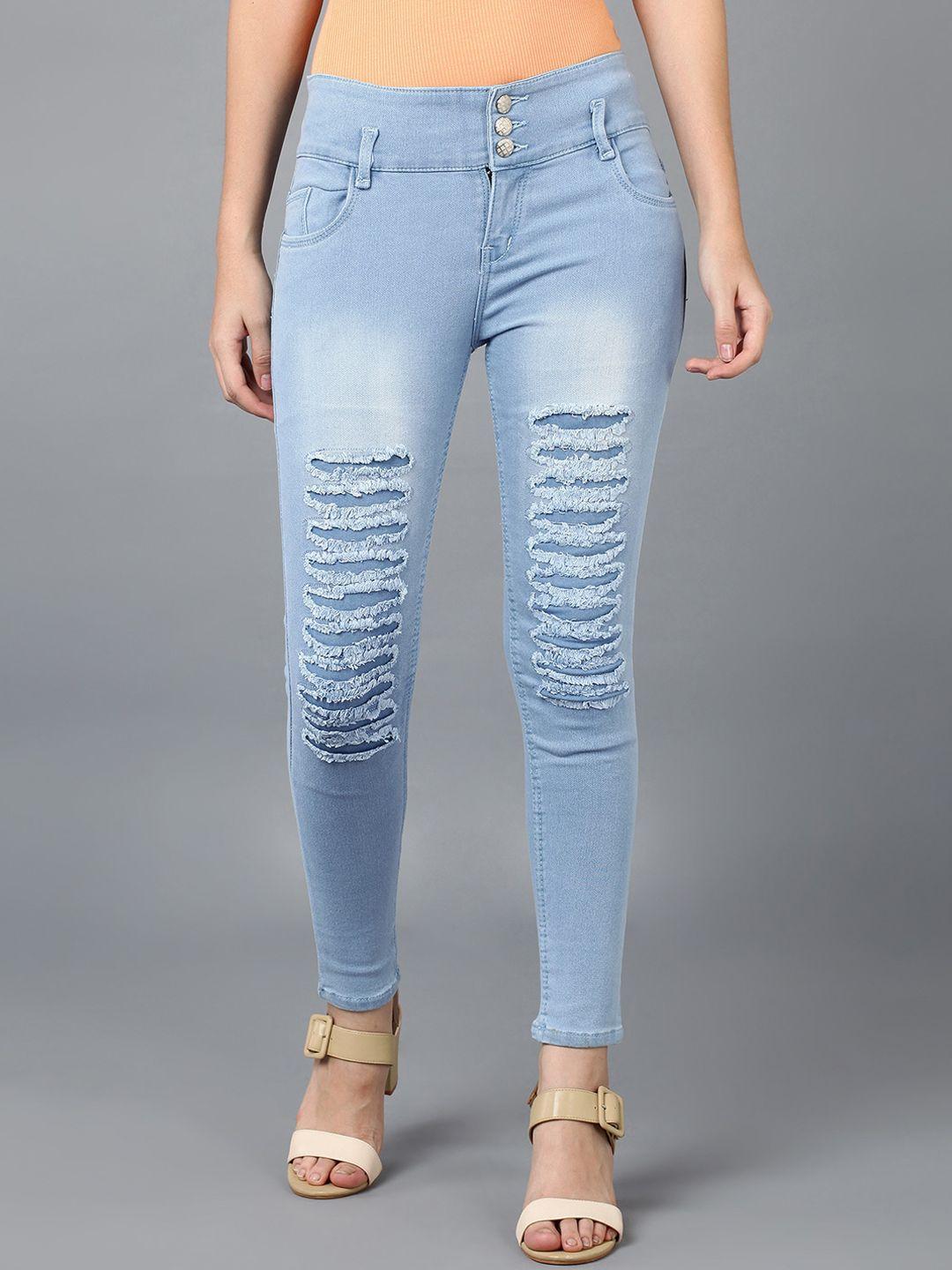 a-okay women skinny fit highly distressed heavy fade stretchable jeans