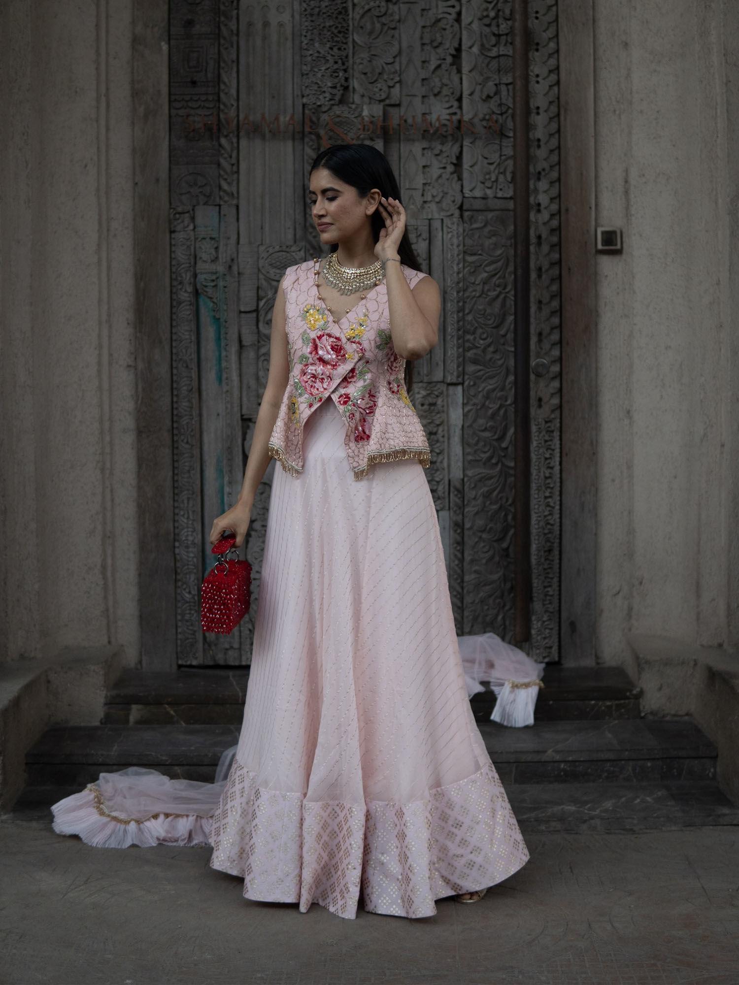 a pink peplum and anarkali (set of 3)