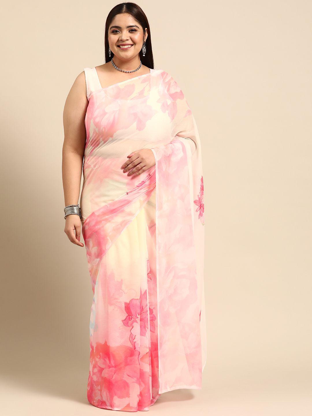 a plus by ahalyaa floral poly chiffon saree