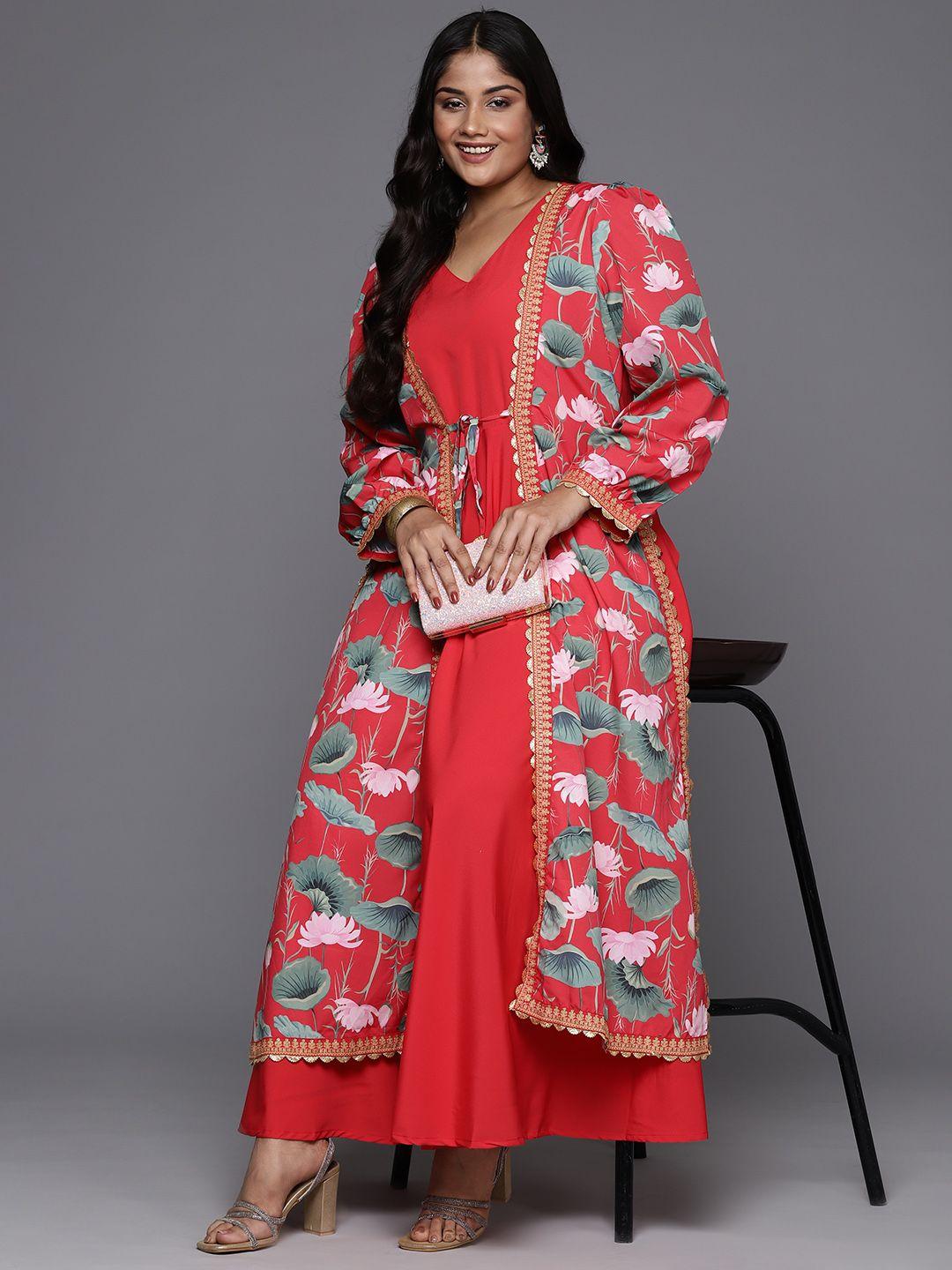 a plus by ahalyaa floral printed layered a-line maxi dress