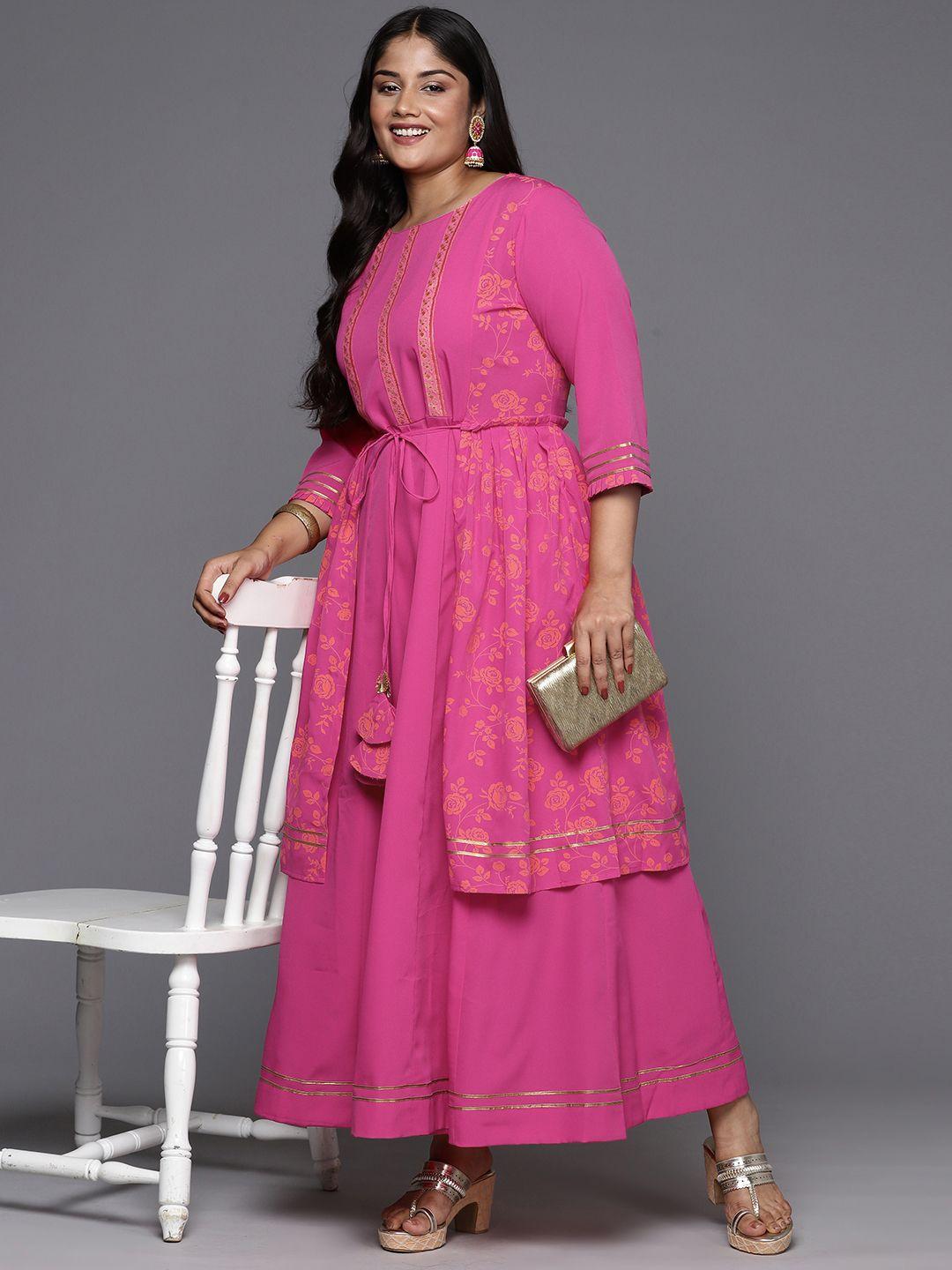 a plus by ahalyaa floral printed layered a-line maxi dress