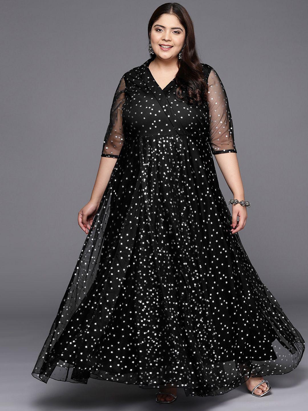 a plus by ahalyaa plus size embellished net v-neck maxi ethnic dress