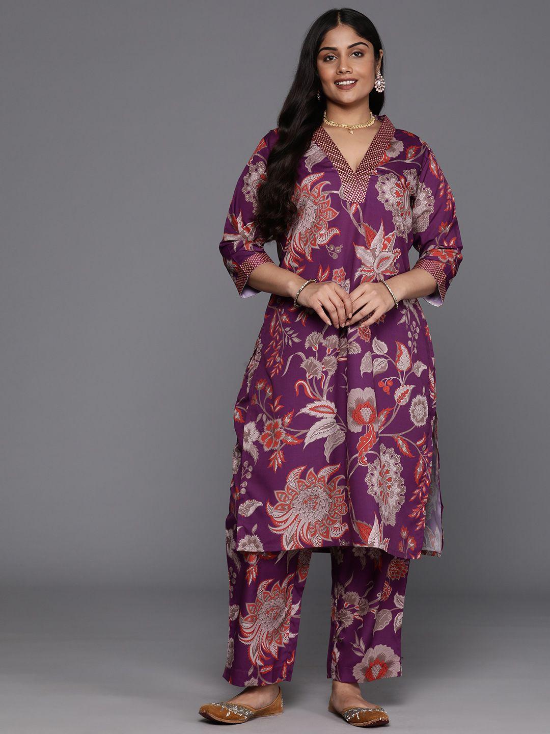 a plus by ahalyaa plus size floral printed regular kurta with trousers
