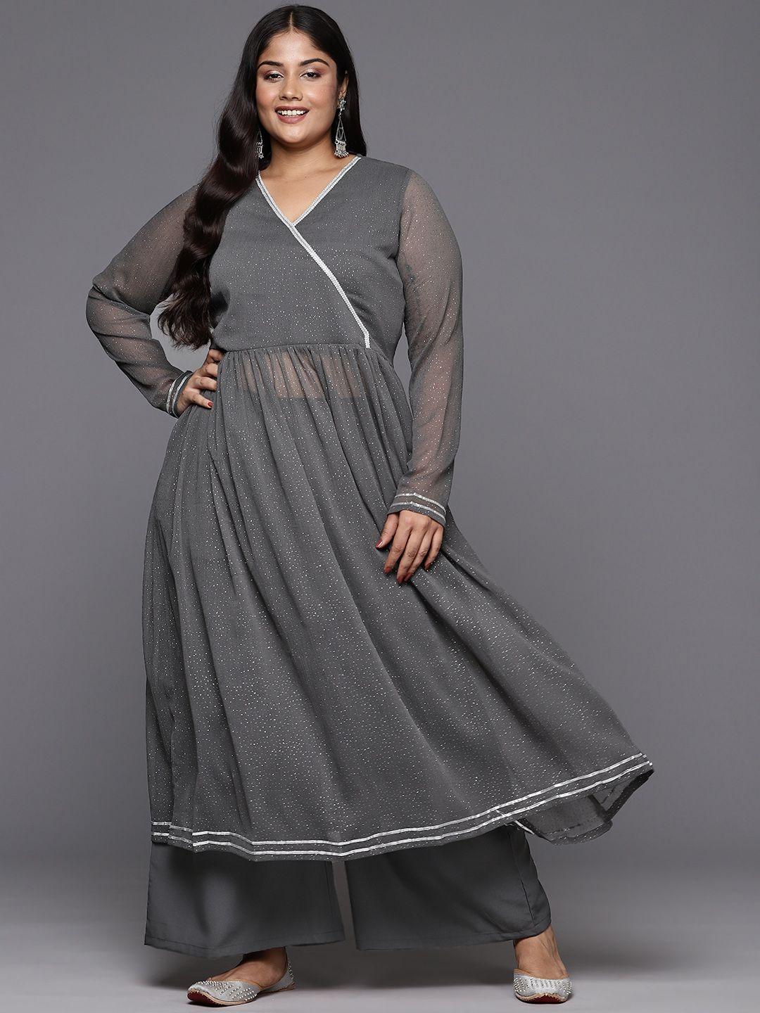 a plus by ahalyaa women printed angrakha kurta with palazzos