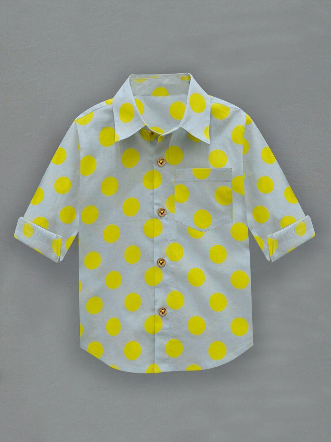 a t u n boys blue & yellow printed pure cotton casual shirt