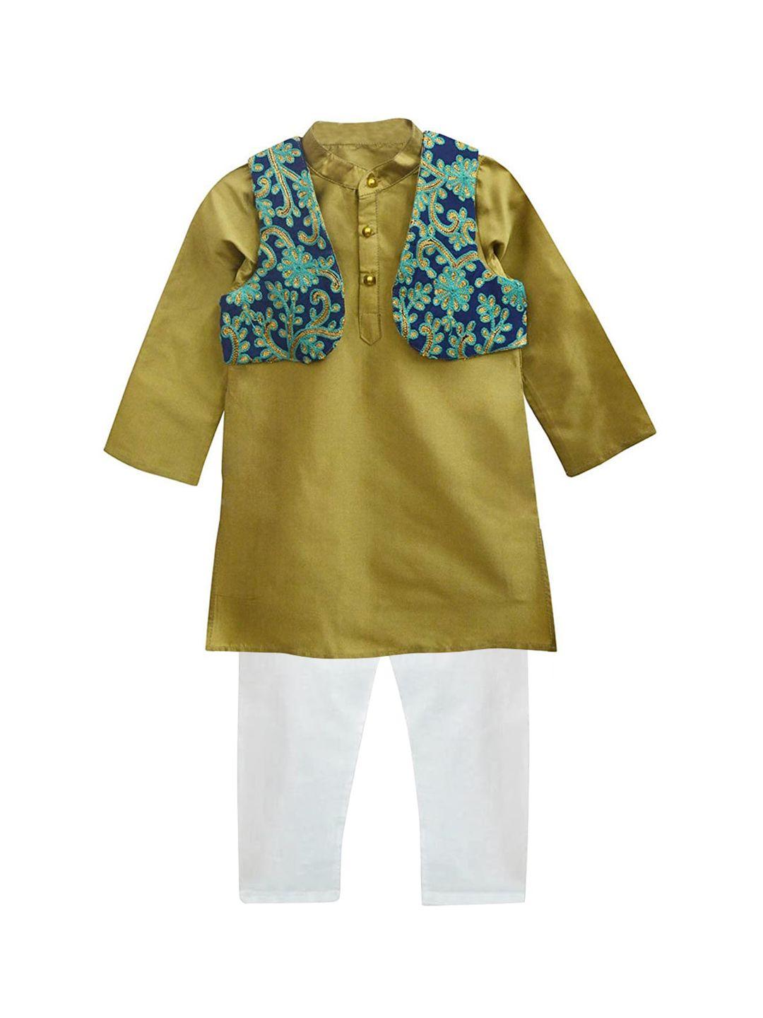 a t u n boys gold-toned empire thread work kurta pyjamas with jacket