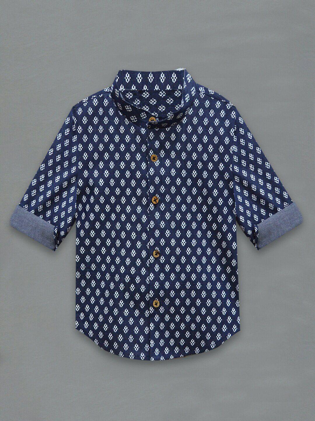 a t u n boys navy blue classic floral printed pure cotton casual shirt