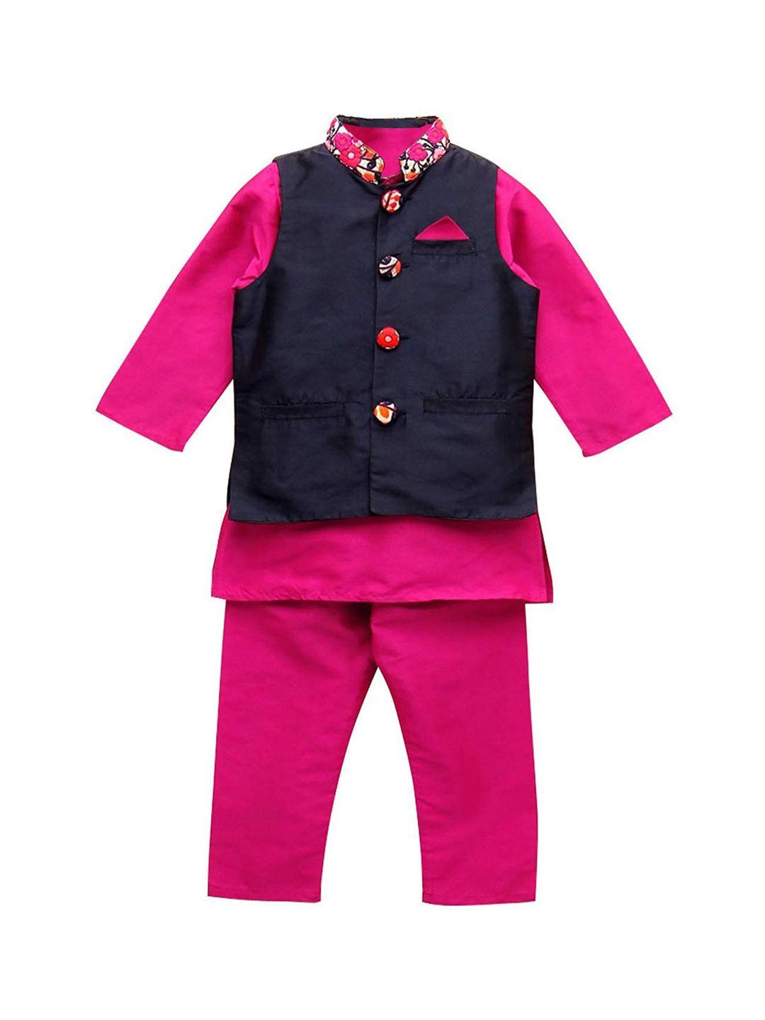 a t u n boys pink regular kurta with pyjamas & nehru jacket