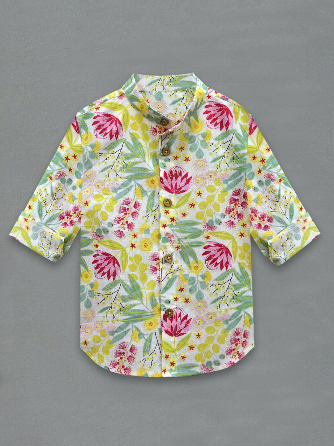 a t u n boys white classic floral printed pure cotton casual shirt