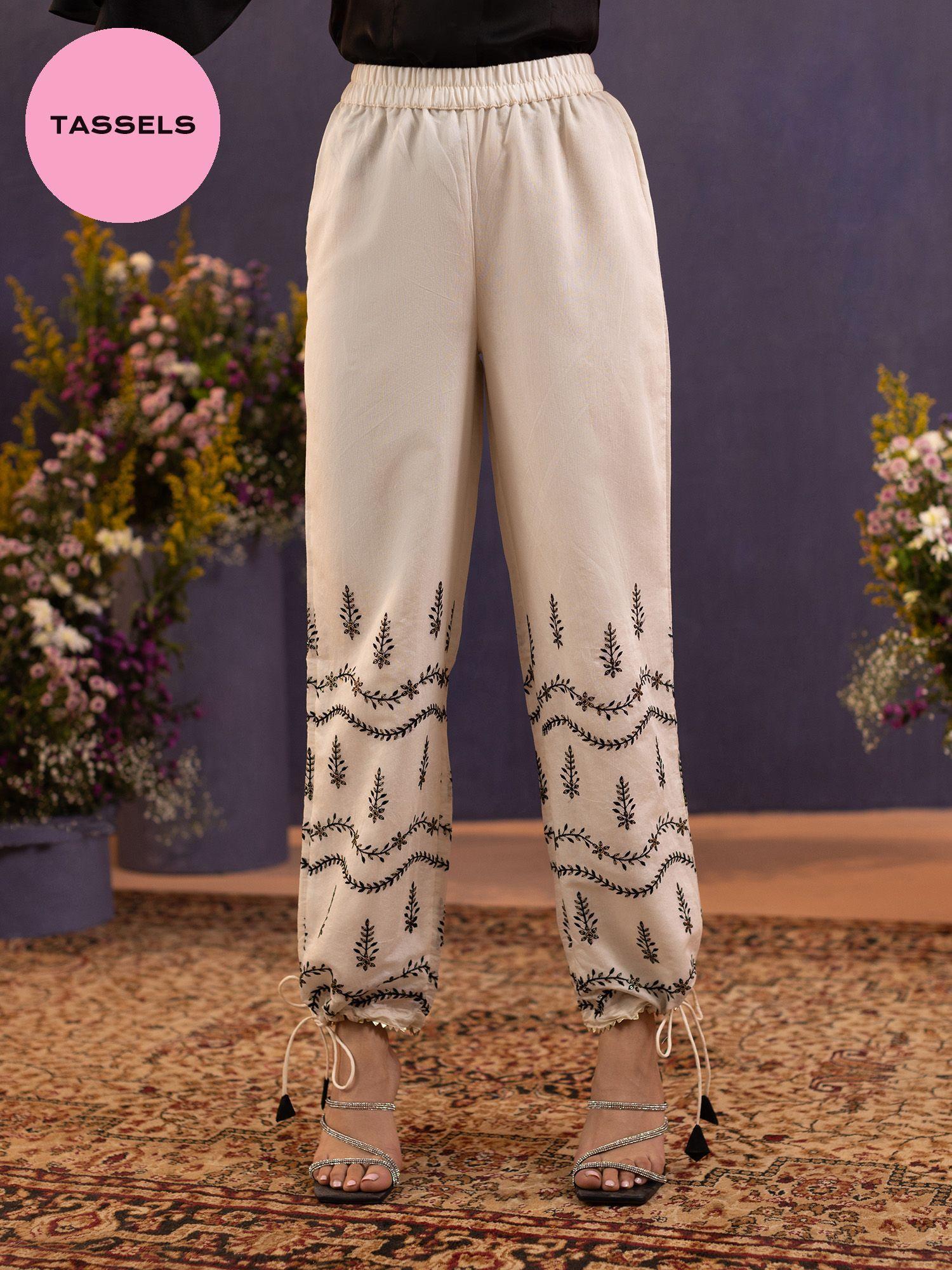 a tasseled affair white embroidered harem pant ggbtm10