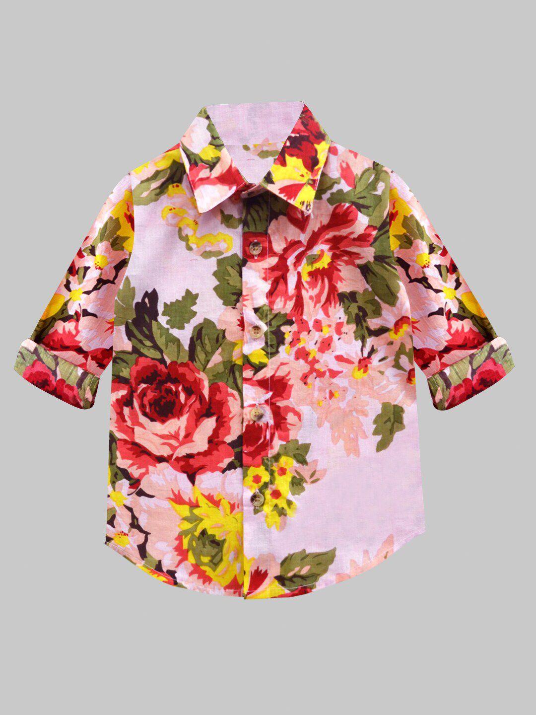 a.t.u.n. boys pink classic floral printed pure cotton regular fit casual shirt