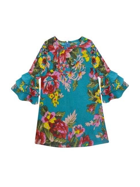 a.t.u.n. bright teal floral print full sleeves dress