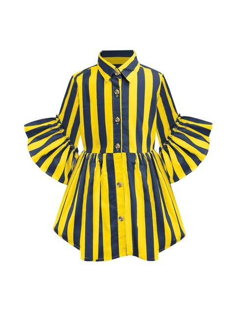 a.t.u.n. girls mustard & navy striped shirt dress