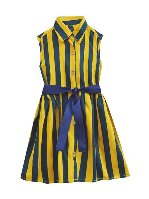 a.t.u.n. mustard & navy striped shirt dress