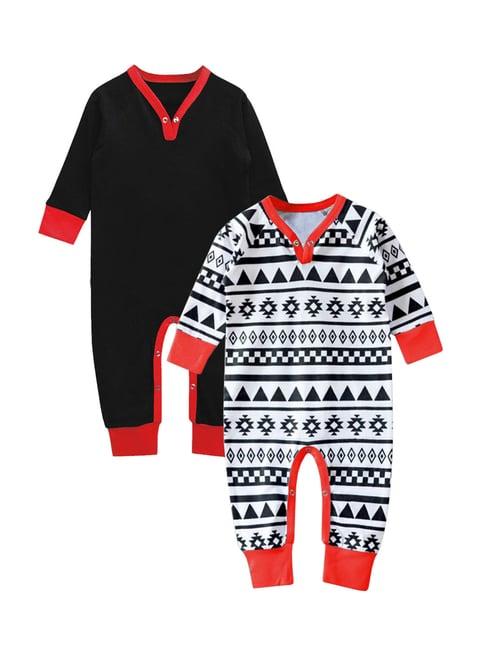 a.t.u.n. black & white printed full sleeves romper (pack of 2)