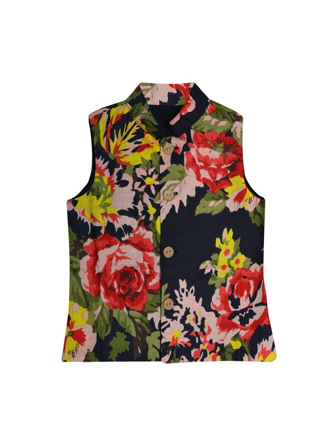 a.t.u.n. boys black & red printed pure cotton woven nehru jackets