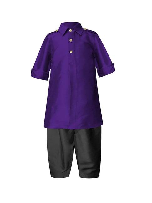 a.t.u.n. boys purple & black regular full sleeves pathani kurta with pyjamas