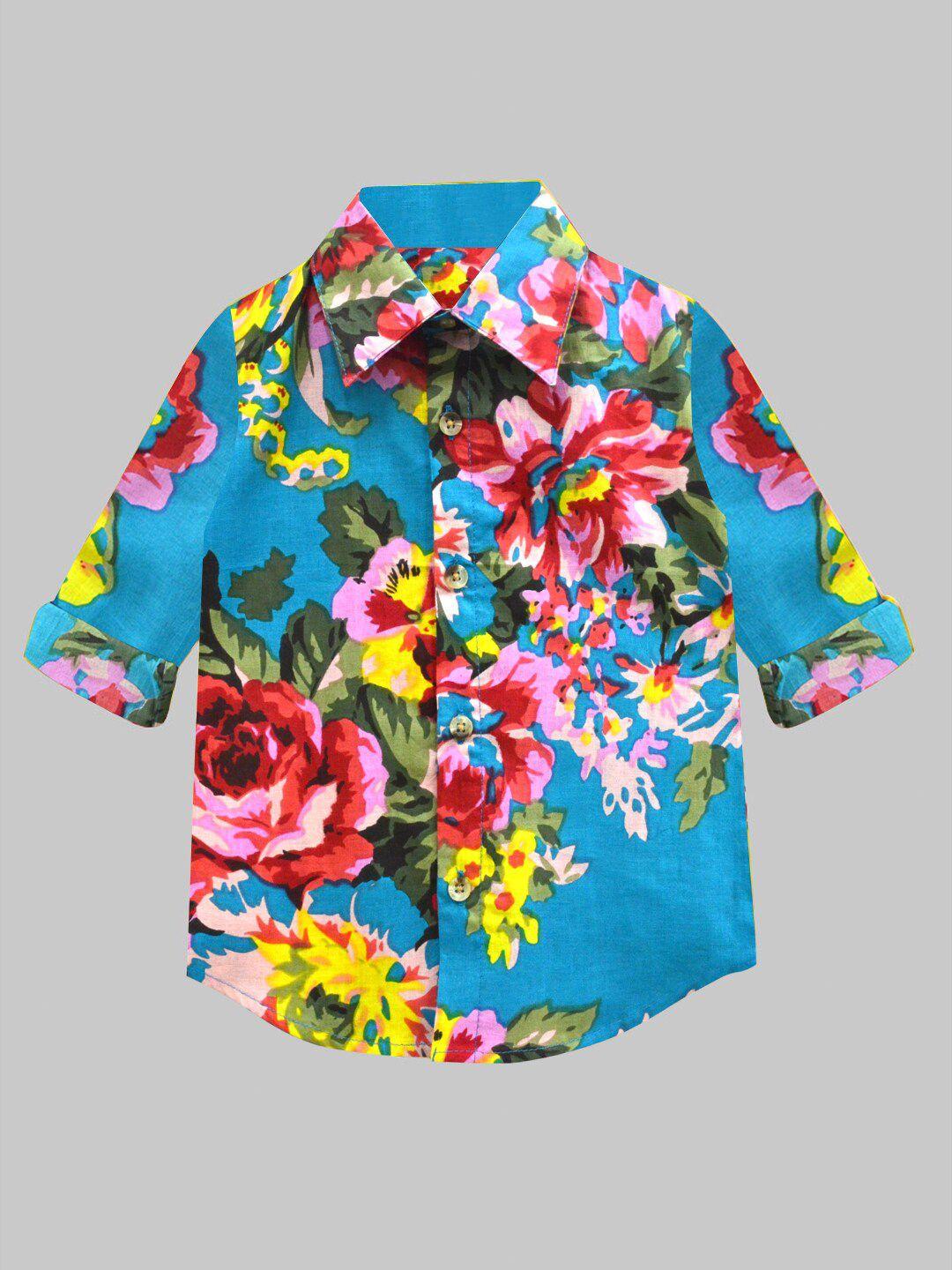 a.t.u.n. boys teal classic regular fit floral printed cotton casual shirt