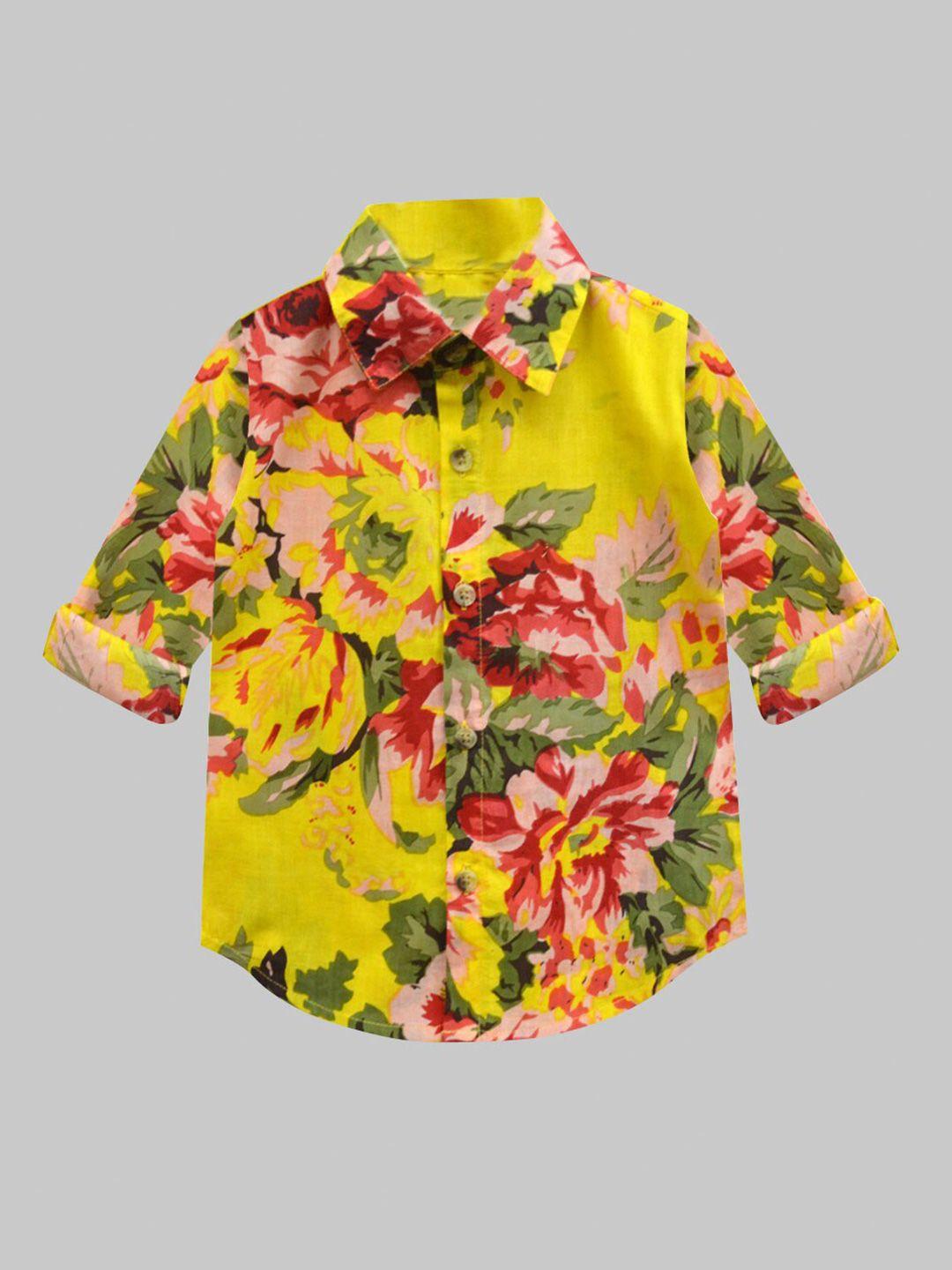 a.t.u.n. boys yellow classic floral printed pure cotton regular fit casual shirt