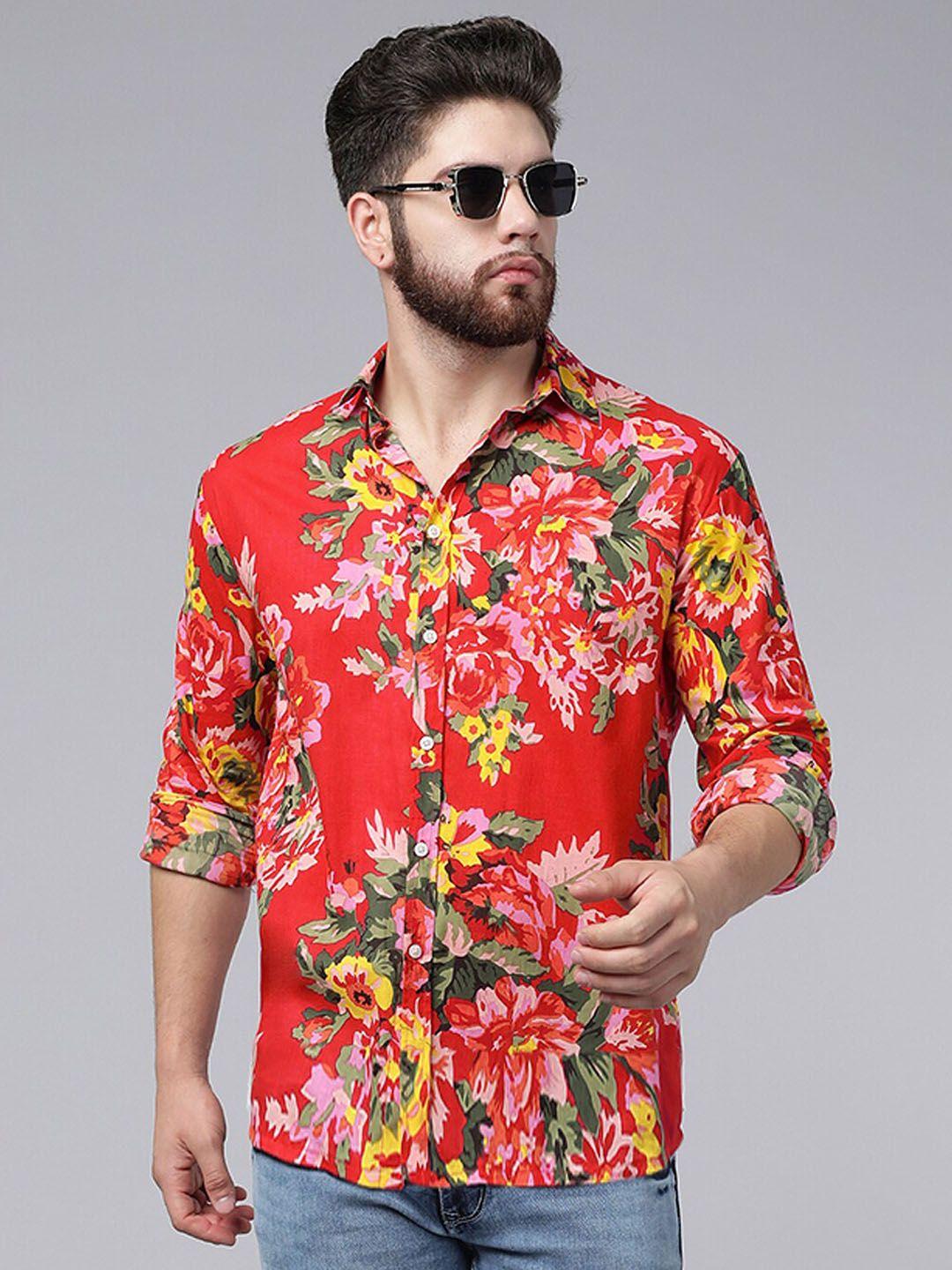 a.t.u.n. classic fit floral printed opaque casual pure cotton shirt