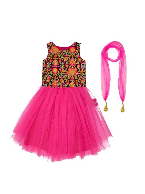 a.t.u.n. fuchsia & black embroidered lehenga with blouse & dupatta