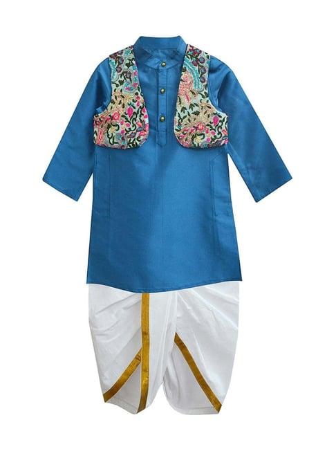 a.t.u.n. kids blue & white embroidered full sleeves kurta set
