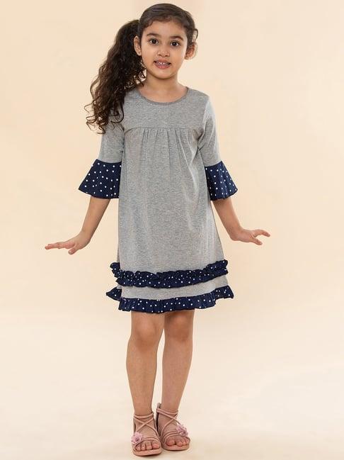 a.t.u.n. kids grey & navy cotton color block kiara empire dress