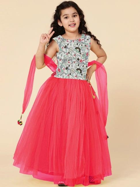 a.t.u.n. kids grey & pink embroidered lehenga cholis