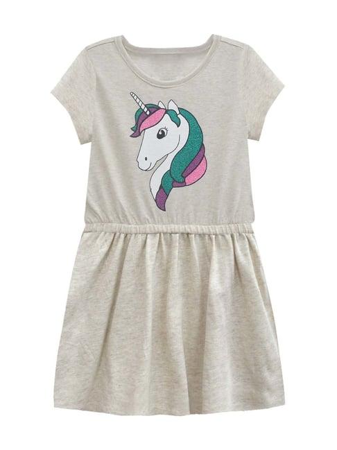 a.t.u.n. kids grey & white cotton printed unicorn dropwaist dress