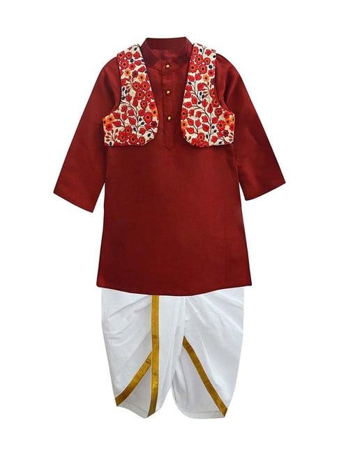 a.t.u.n. kids maroon & white embroidered full sleeves kurta set