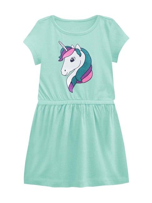 a.t.u.n. kids mint green cotton printed unicorn dropwaist dress