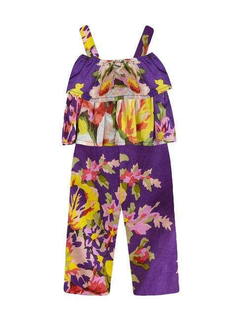 a.t.u.n. kids multicolor cotton floral print jumpsuit