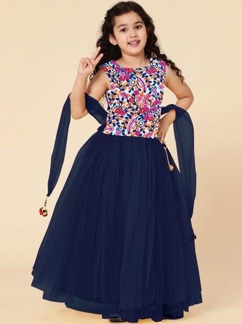 a.t.u.n. kids pink & navy embroidered lehenga cholis