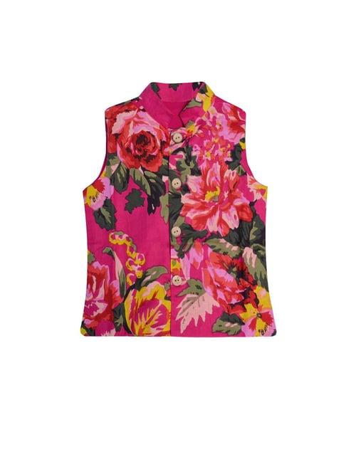 a.t.u.n. magenta floral print nehru jacket