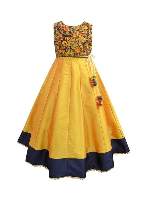 a.t.u.n. yellow & navy embroidered anarkali