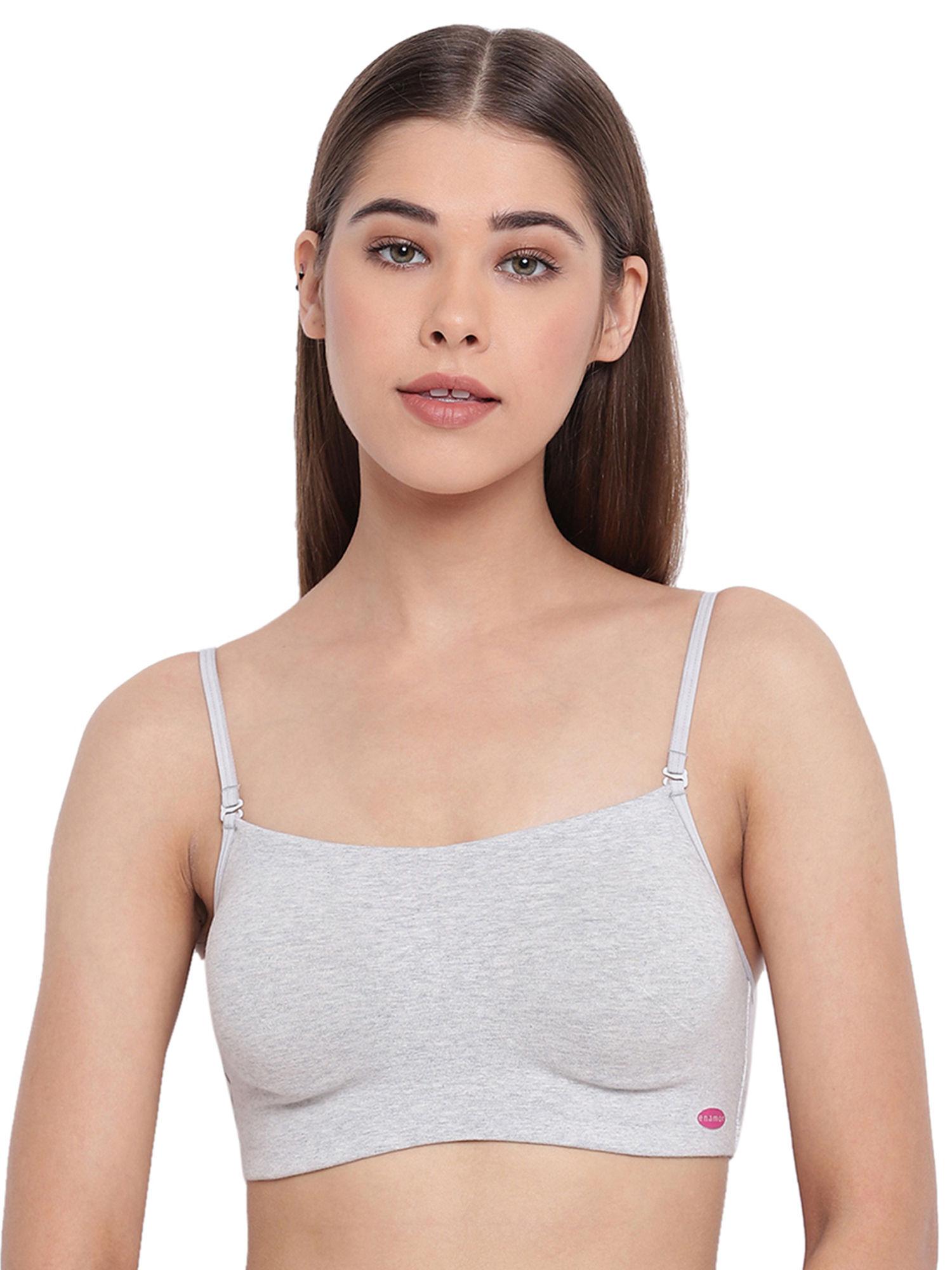 a022 cotton cami with detachable straps bra- non-padded,wirefree, high coverage - grey