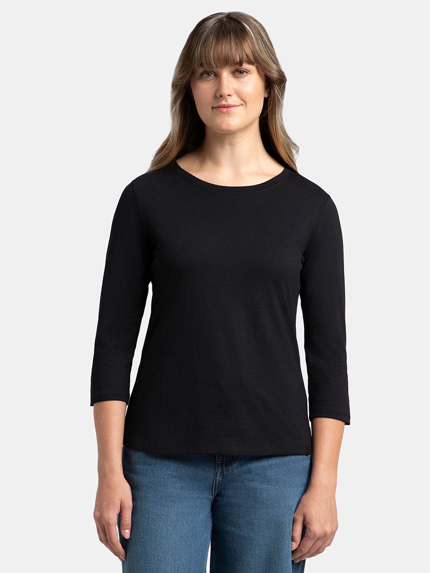 a100 women's cotton rich 3-4th sleeve t-shirt black