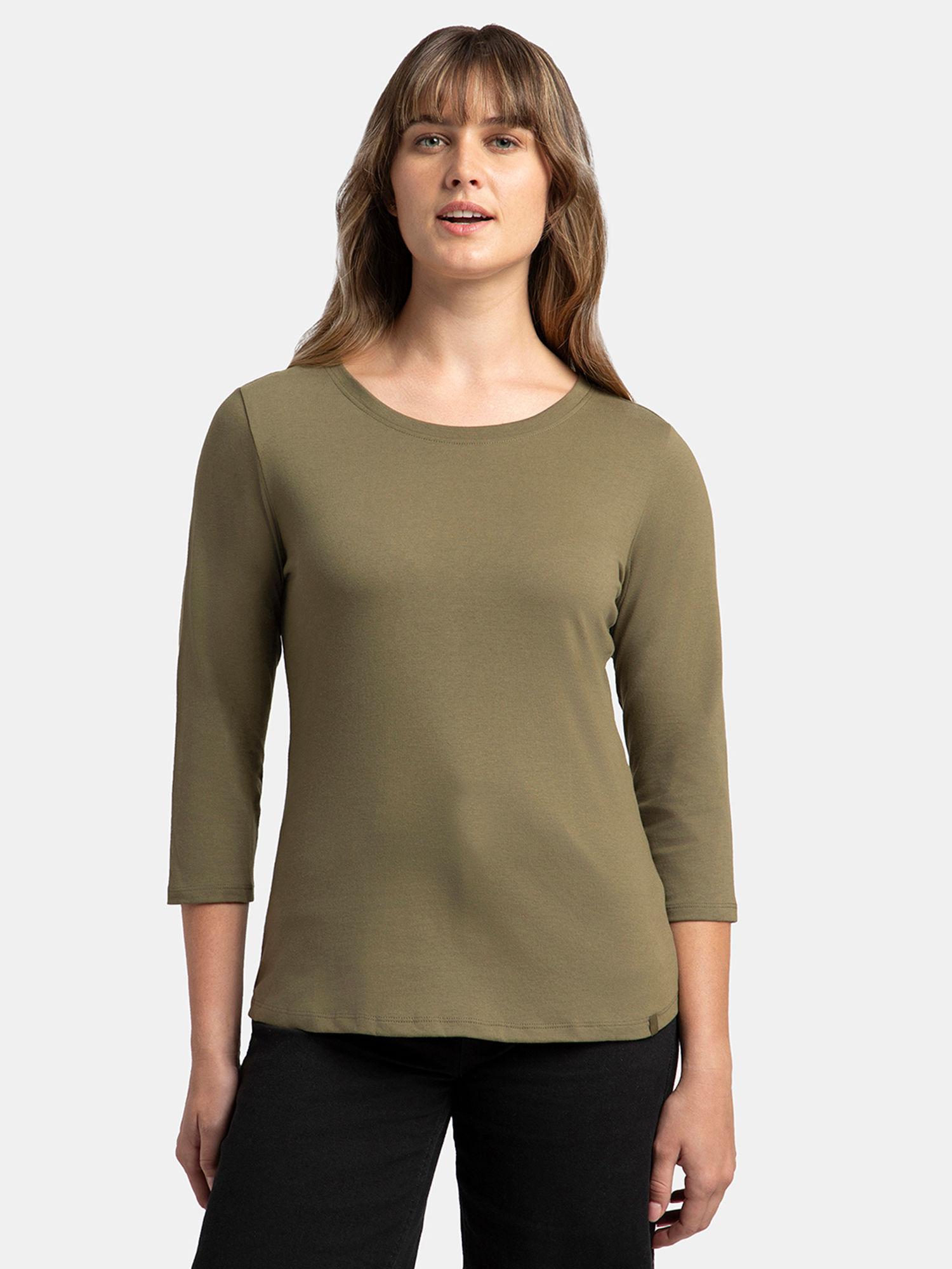 a100 women's cotton rich 3-4th sleeve t-shirt green