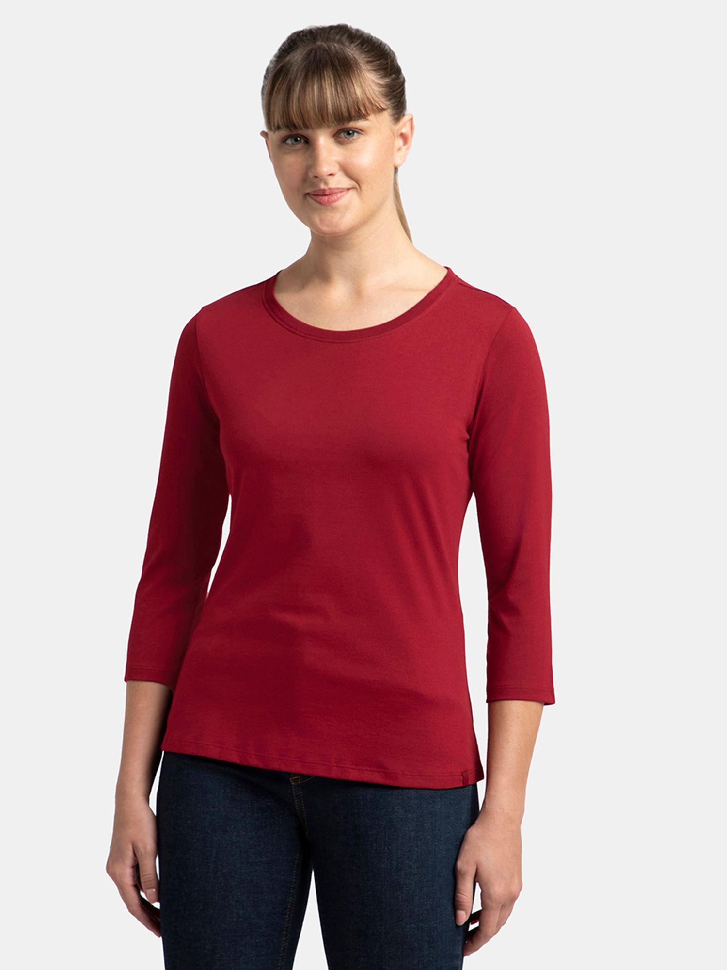 a100 women's cotton rich 3-4th sleeve t-shirt red