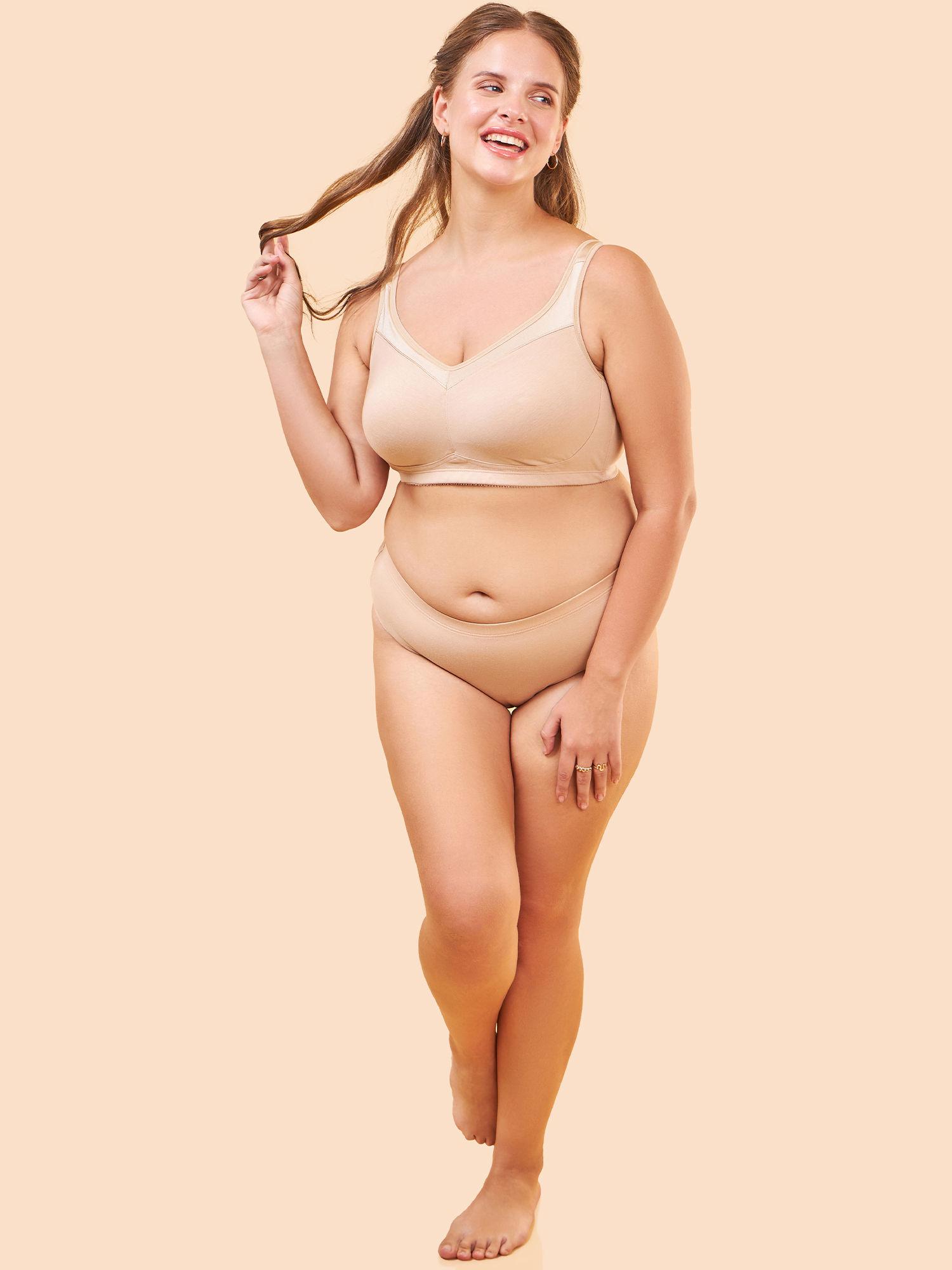 a112 full support cotton bra x-frame, high coverage, non-padded & wirefree - nude
