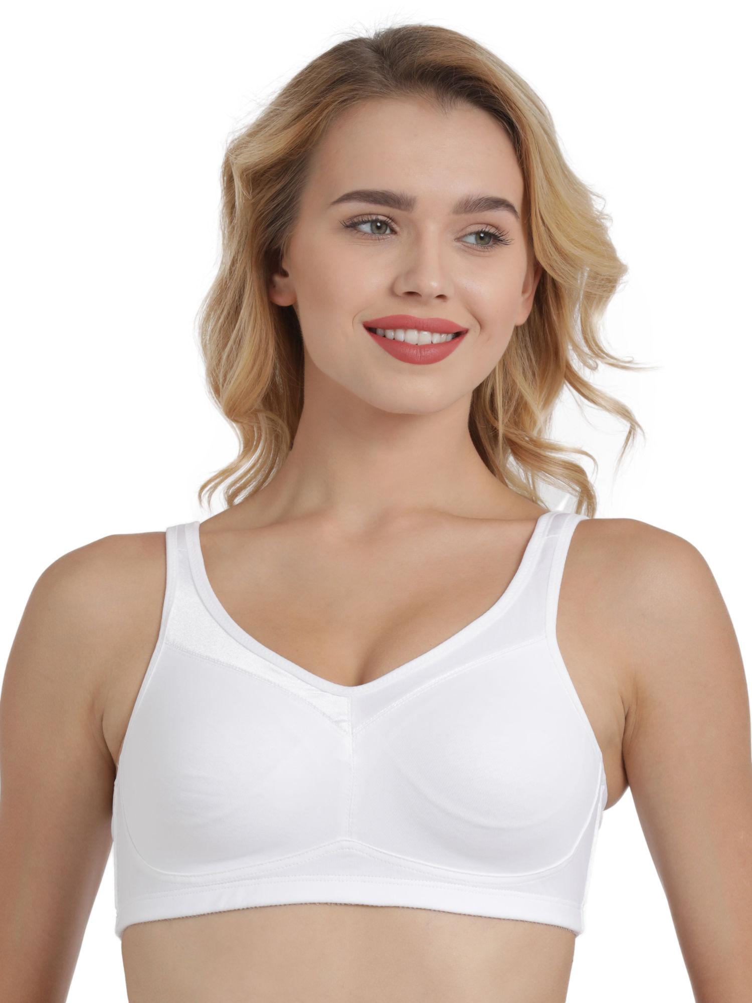 a112 full support cotton bra x-frame high coverage, non-padded & wirefree - white