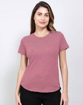 a121 super combed cotton stripe fabric relaxed fit round-neck half sleeve t-shirt